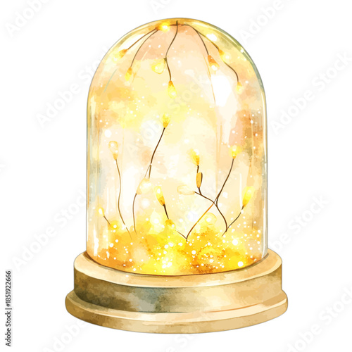 Cozy Glass Dome Cloche with Fairy Lights Vector Clipart Illustration
