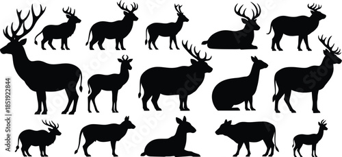 Collection of deer silhouettes featuring various species and poses