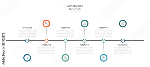 Infographic roadmap design template. Business Timeline of 6 Important Business Events annual business presentation
