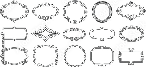 Elegant Black Line Art Frame Collection - Ornate Borders and Vintage Decorative Elements for Design