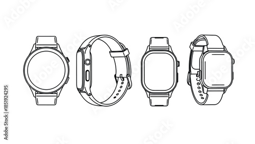 Smartwatch designs in various views for tech and fashion industries