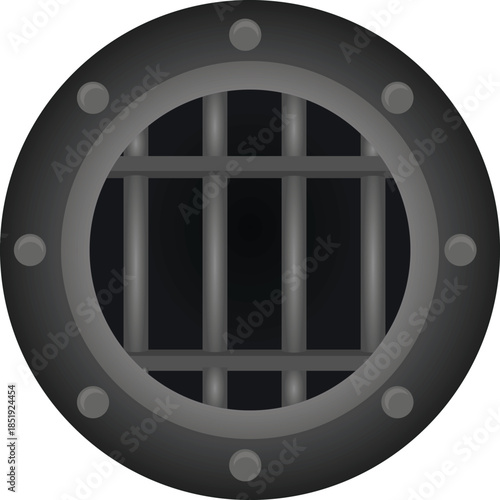 Round prison window. vector illustration
