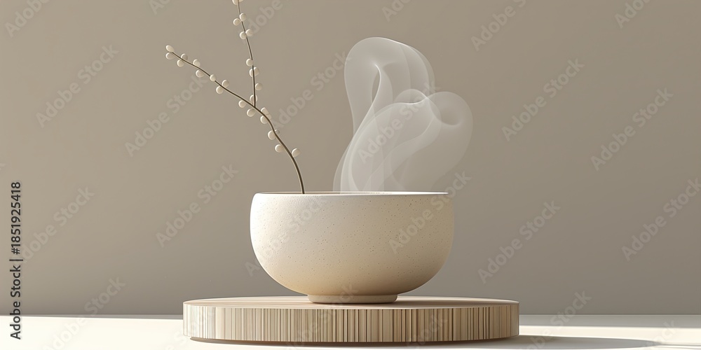 custom made wallpaper toronto digitalSteaming Bowl on Wooden Plate with Branch