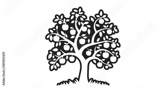 Stylish apple tree illustration with lush foliage and fruit