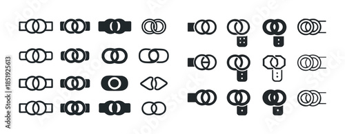 Collection of minimalistic belt buckle icon designs in simple bl