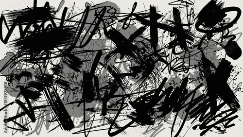 Abstract expressionism illustration with monochrome chaotic ink strokes