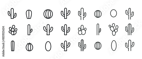 Minimalist cactus icon set in modern black and white line art st