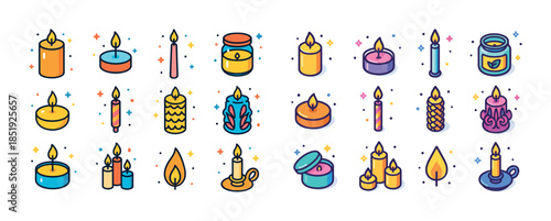 Colorful candle collection with various styles and designs