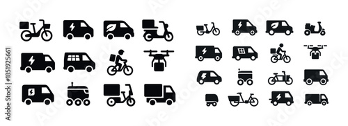 Variety of electric delivery vehicles: bicycles, scooters, vans,