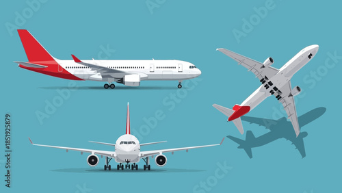 Three commercial airplanes, symbolizing global travel and modern transportation solutions