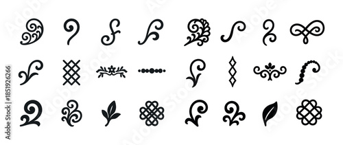 Collection of decorative flourishes and ornaments in varied desi