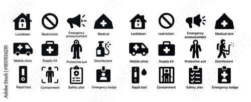 Emergency and safety icons: lockdown, medical, safety plan, disi