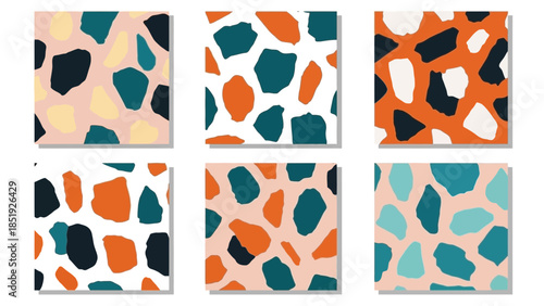 Terrazzo Seamless Patterns Set Vector Illustration for Fabric and Textile Design