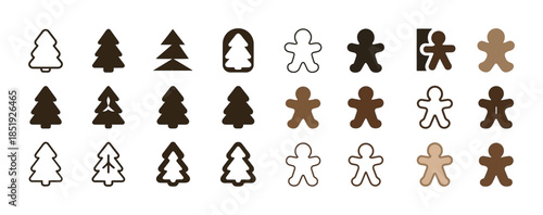 Christmas tree and gingerbread cookie cutter silhouettes variety