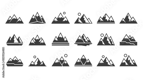 Collection of mountain icons, simple designs for adventure, nature and outdoor concepts