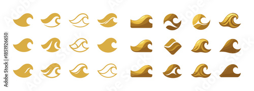 Collection of 20 unique gold wave icons and symbols in various s