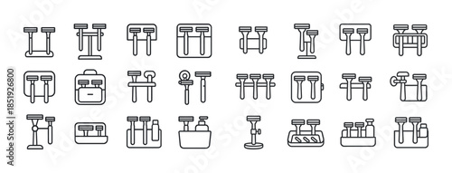 Icons of various shaving razors and kits in minimalist line art