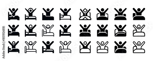 Variety of simplified human bed icons illustrating waking and sl