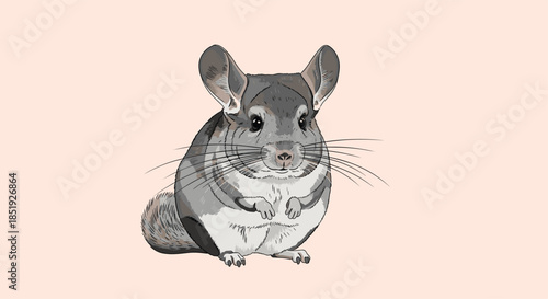 An adorable and fluffy chinchilla with large ears and expressive eyes, sitting calmly on a soft pink background, highlighting its cute and unique features.