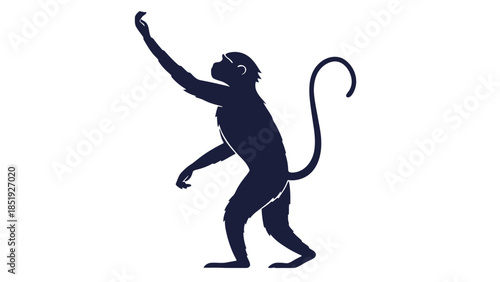 Dark blue monkey silhouette reaching up with one arm