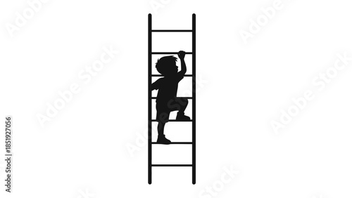 Silhouette of a child climbing a ladder towards success