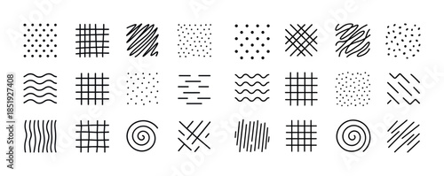 Abstract geometric pattern collection with lines, dots, and shap