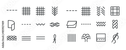 Minimalist line icon set representing various textiles and patte