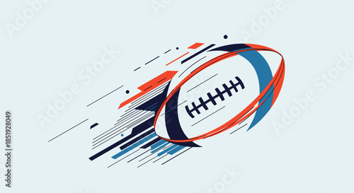 A dynamic illustration of an American football in mid-air, surrounded by colorful speed lines and abstract geometric elements, signifying motion.