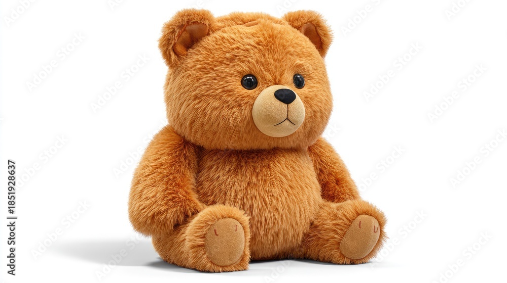 Fototapeta premium Soft brown stuffed animal toy is sitting against a bright white background