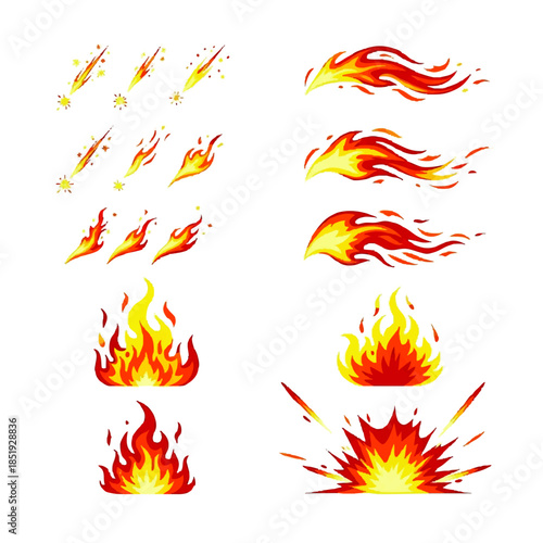 Collection of Vibrant Fire and Flame Vector Illustrations