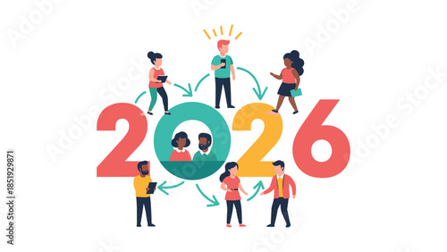 Group of people standing around 2026 numbers