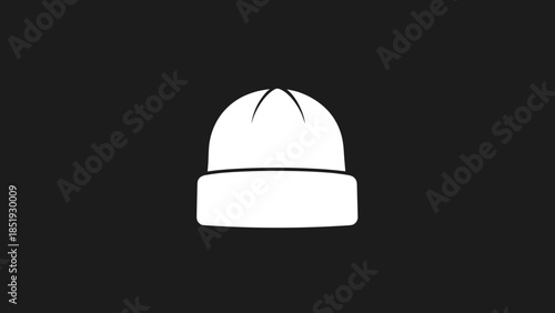 White Beanie Hat on Black Background.