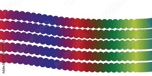 A colorful assortment of knitted fabric samples and wool yarn material shows vibrant striped patterns and woven textile textures isolated on a white backdrop for fashion design