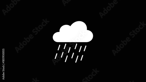 White Rain Cloud Icon on Black Background.