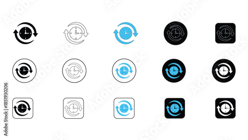 Collection of clock icons with circular arrows