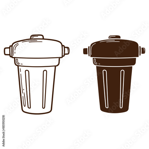 Illustrated trash can icons in white and brown suitable for recycling and waste management themes