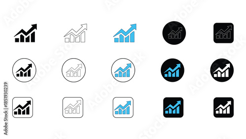 Collection of upward trending bar graphs and line charts