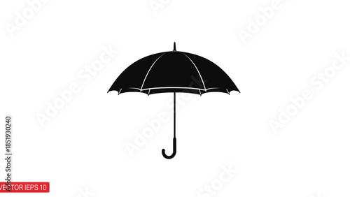 Black Umbrella with Curved Handle Illustration.