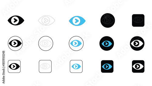 Collection of various eye icons and symbols in different styles