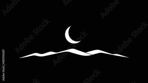 Crescent Moon Over Mountain Silhouette.