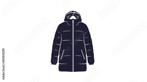 Navy Blue Padded Winter Coat with Hood.