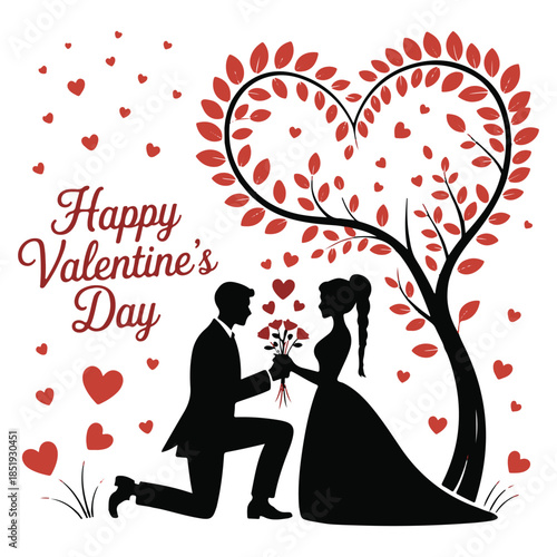 Happy Valentines Day Couple with Bouquet