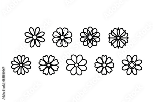 Diverse Outline Blossom Symbols Vector Pack