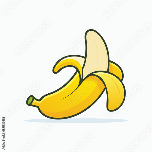 Cartoon banana peel showing the fruit ready to eat.