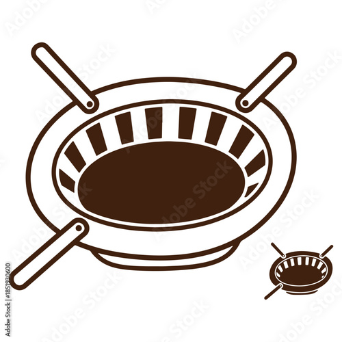 Illustration of a wok with two handles isolated on a transparent background for cooking and food preparation