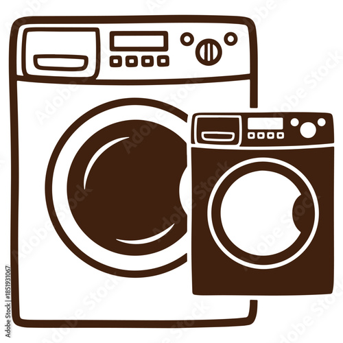 Illustration of two washing machines side by side ideal for laundry room decor or appliance icons