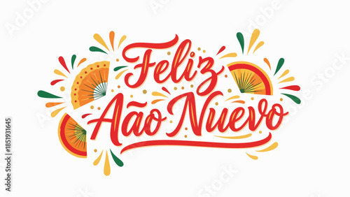 Vibrant New Year's Greeting Design with Festive Calligraphic Typography and Colorful Decorative Elements, Perfect for Holiday Celebrations and Seasonal Wishes