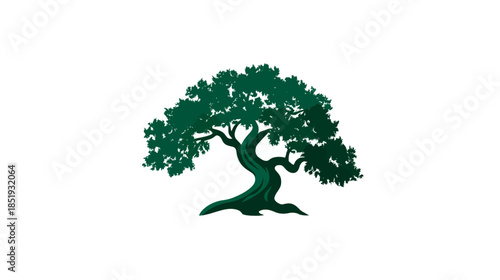 Stylized green tree illustration, robust and mature, symbol of nature, growth, and strength, isolated graphic design element.