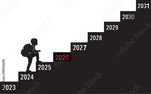 
"2026 New Year Goal Climbing Steps - Business Growth Success Journey Concept"
