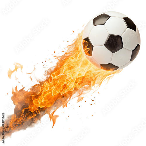 soccer ball in fire ,isolated on transparent background png